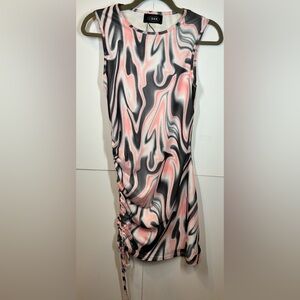 Cider Abstract Marble-Swirl Print Sleeveless Ruched Bodycon Mini Dress Size Smal